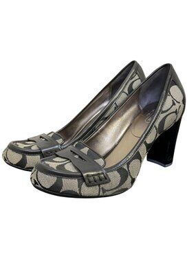 Coach Signature Canvas & Block Heels Black/Beige Size 6